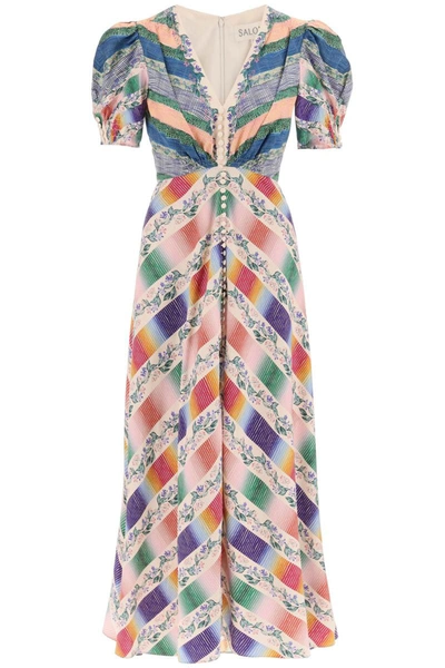Shop Saloni Lea Jacquard Satin Long Dress In Multicolor