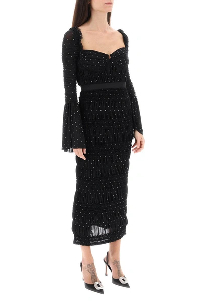 Shop Self-portrait Self Portrait Midi Dress In Rhinestone-studded Mesh In Black