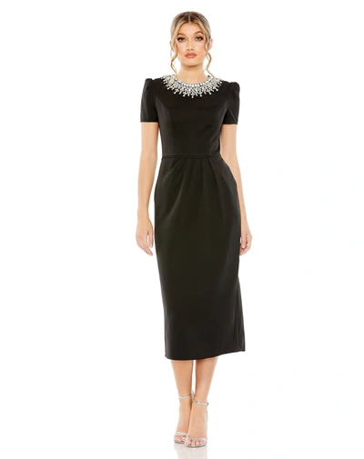 Shop Mac Duggal Rhinestone Neckline Column Dress In Black