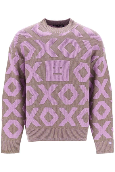 Shop Acne Studios Wool And Cotton Jacquard Sweater In Multicolor