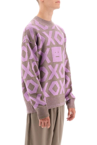 Shop Acne Studios Wool And Cotton Jacquard Sweater In Multicolor