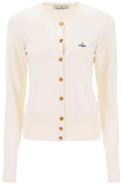 Shop Vivienne Westwood Cardigan With Logo Embroidery In White