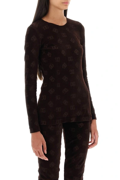 Shop Dolce & Gabbana Long-sleeved Top In Monogram Chenille In Brown