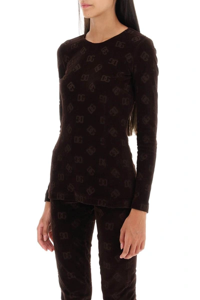 Shop Dolce & Gabbana Long-sleeved Top In Monogram Chenille In Brown
