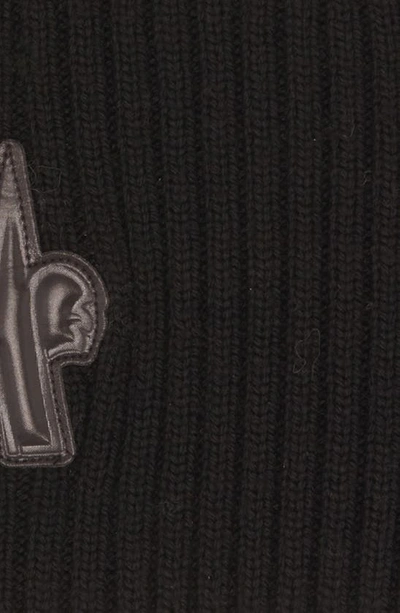 Shop Moncler Logo Embroidered Virgin Wool Rib Headband In Black