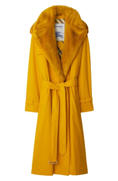 Shop Burberry Kensington Oversize Water Resistant Trench Coat With Removable Faux Fur Trim In Mimosa