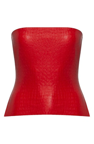 Shop Naked Wardrobe The Crocodile Collection Croc Embossed Faux Leather Tube Top In Red