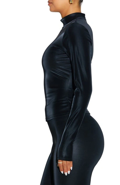 Shop Naked Wardrobe Liquid Turtleneck Long Sleeve Top In Black