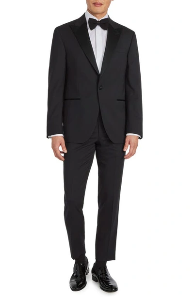 Shop Jack Victor Elwood Peak Lapel Wool Tuxedo In Black