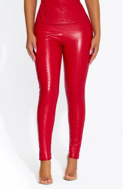 Shop Naked Wardrobe Oh So Tight Crocodile Faux Leather Leggings In Red