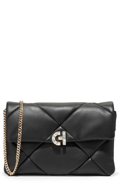 Shop Cole Haan Crystal Quilted Leather Clutch In Black