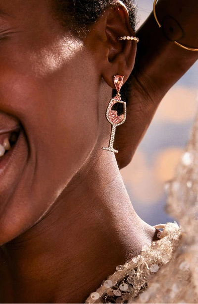 Baublebar Nothing To Wine About Crystal Wine Glass Drop Earrings In Two Tone In Pink