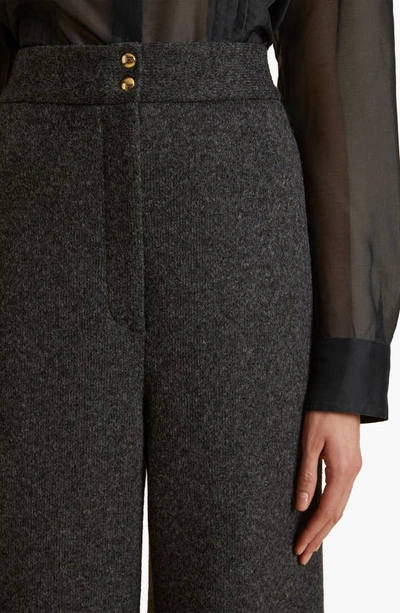 Shop Khaite Krisla Button Detail Virgin Wool Blend Wide Leg Pants In Grey Melange