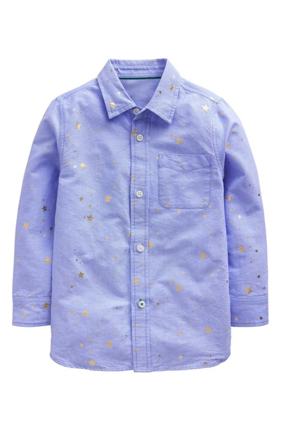 Shop Mini Boden Kids' Foil Star Cotton Button-up Shirt In Blue Star
