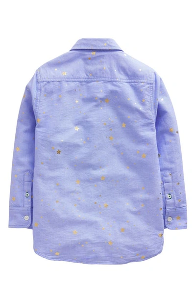 Shop Mini Boden Kids' Foil Star Cotton Button-up Shirt In Blue Star