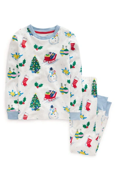 Shop Mini Boden Kids' Festive Fun Fitted Two-piece Cotton Pajamas In Ivory Festive Fun