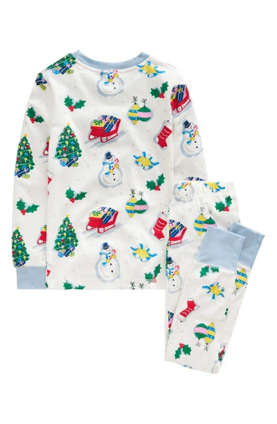 Shop Mini Boden Kids' Festive Fun Fitted Two-piece Cotton Pajamas In Ivory Festive Fun