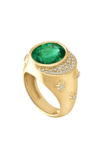 Shop Eden Presley Celeste Emerald & Diamond Pinky Ring In Tanzanite/ White Diamond