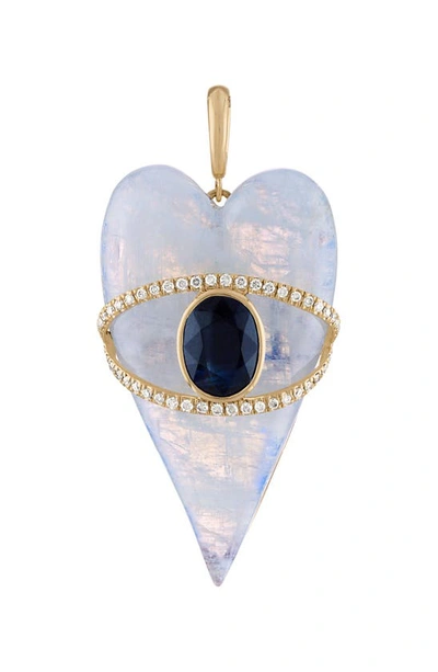 Shop Eden Presley Stone & Diamond Heart Pendant In Moonstone/ Kyanite