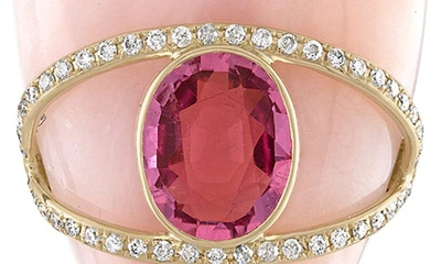 Shop Eden Presley Stone & Diamond Heart Pendant In Pink Opal/ Tourmaline
