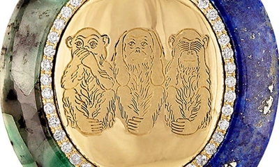 Shop Eden Presley Wise Monkeys Pendant In Blue/ Green