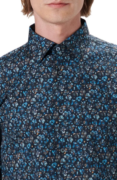 Shop Bugatchi Shaped Fit Floral Print Stretch Cotton Button-up Shirt In Midnight