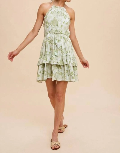 Shop In-loom Natalia Tiered Floral Halter Dress In Green