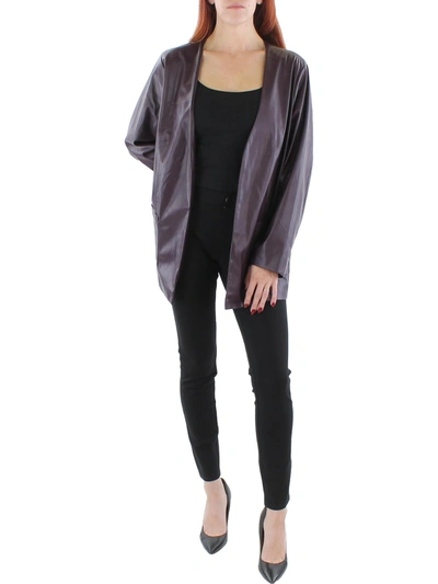 Shop Calvin Klein Plus Womens Faux Leather Lightweight Open Front In Purple