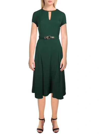 Shop Lauren Ralph Lauren Womens Georgette Cap Sleeves Fit & Flare Dress In Green