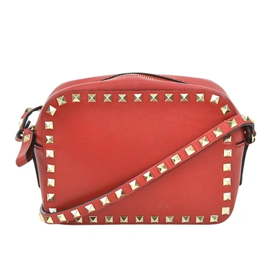 Shop Valentino Rockstud Leather Shoulder Bag () In Red