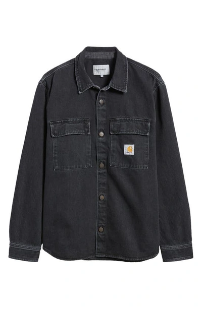 Shop Carhartt Manny Denim Button-up Shirt Jacket In Black Stone Washed