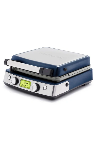 Shop Greenpan Elite Ceramic Nonstick 4-square Waffle Maker In Oxford Blue