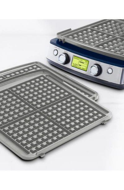 Shop Greenpan Elite Ceramic Nonstick 4-square Waffle Maker In Oxford Blue