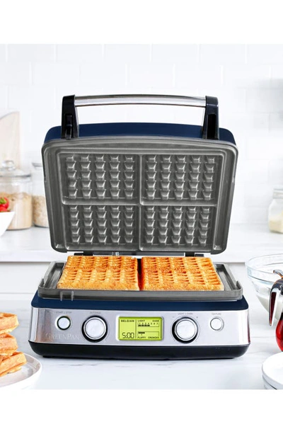 Shop Greenpan Elite Ceramic Nonstick 4-square Waffle Maker In Oxford Blue