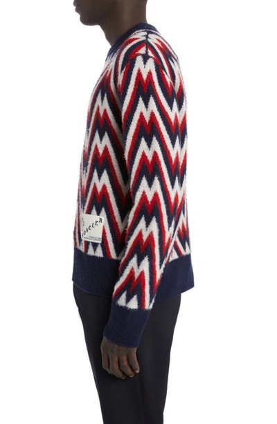 Shop Moncler Zigzag Logo Jacquard Wool Sweater In Red/ Blue