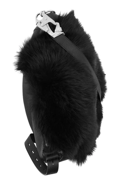 Shop Burberry Medium Knight Genuine Shearling Trim Leather Shoulder Bag In Black