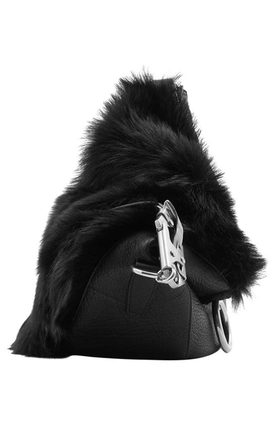 Shop Burberry Medium Knight Genuine Shearling Trim Leather Shoulder Bag In Black