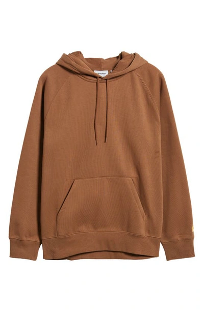 Carhartt Logo-embroidered Long-sleeved Hoodie In Tamarind / Gold