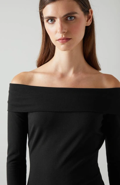 Shop Lk Bennett Oda Off The Shoulder Long Sleeve Dress In Black
