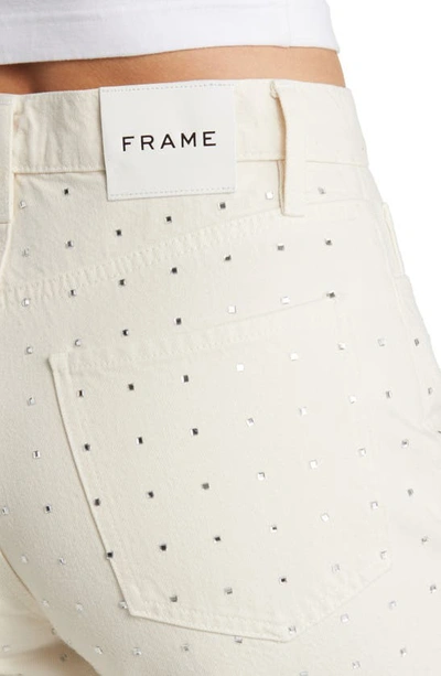 Shop Frame Le Jane Rhinestone High Waist Crop Wide Leg Jeans In Bone