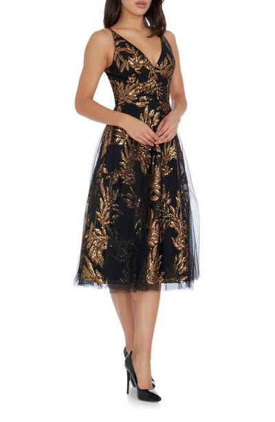 Dress The Population Courtney Sequin Lace Cocktail Dress In Gold Multi