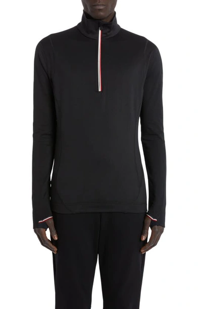 Moncler High Collar Knit Sweatshirt Contrast Trim In Black