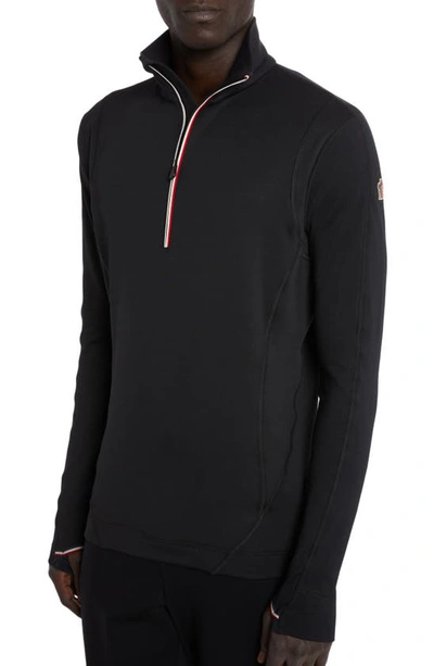 Moncler High Collar Knit Sweatshirt Contrast Trim In Black