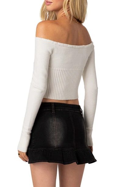 Shop Edikted Dawna Off The Shoulder Rib Crop Sweater In Cream