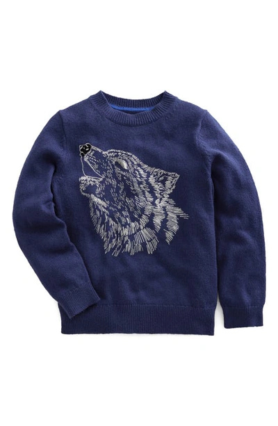 Shop Mini Boden Kids' Wolf Sweater In French Navy Wolf