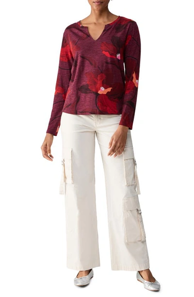 Sanctuary Print Split Neck Knit Top In Red Enchanted