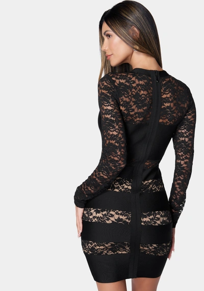 Bebe Bandage Illusion Lace Dress In Black,nude
