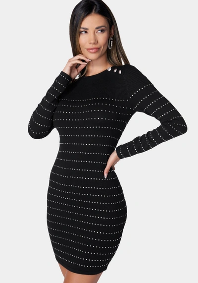 Bebe Bold Shoulder Sparkle Sweater Dress In Black,silver