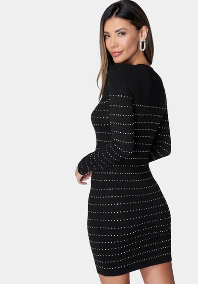 Bebe Bold Shoulder Sparkle Sweater Dress In Black,silver