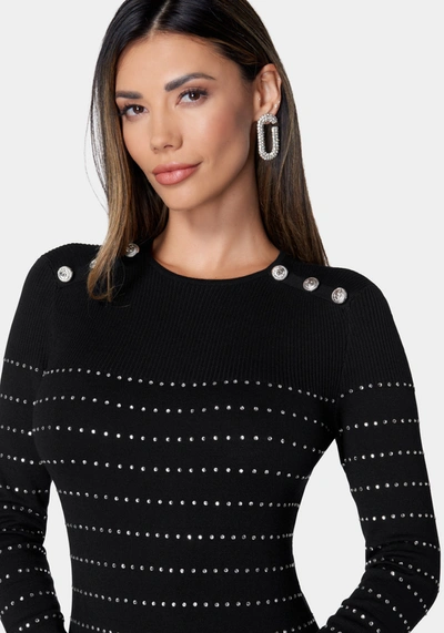 Bebe Bold Shoulder Sparkle Sweater Dress In Black,silver
